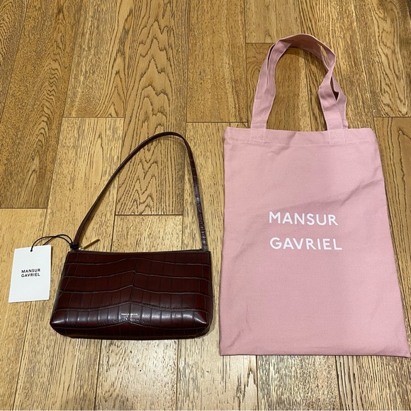 Mansur Gavriel Handbags - Mansur Gavriel Croc Chocolate Leather Gaia Shoulder Bag Italy Date Night Clutch